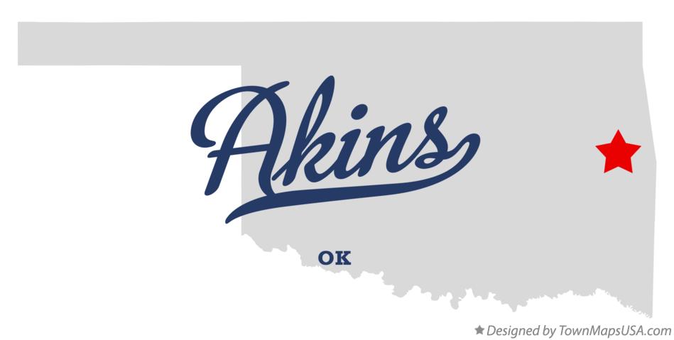 Map of Akins Oklahoma OK