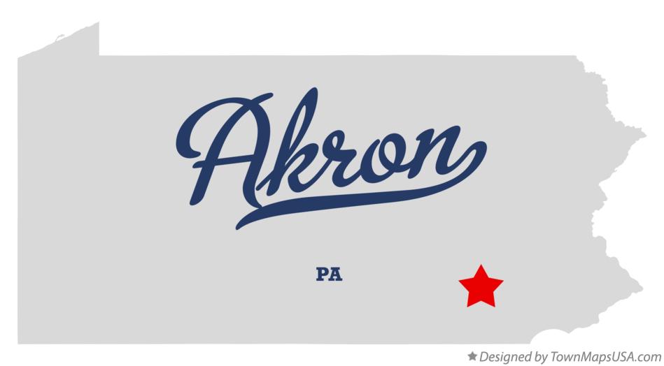 Map of Akron Pennsylvania PA