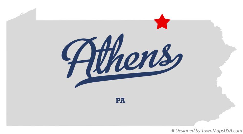 Map of Athens Pennsylvania PA
