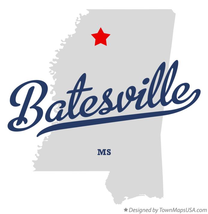 Map of Batesville Mississippi MS