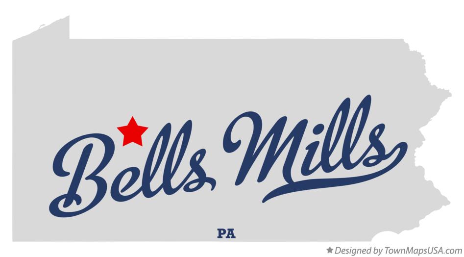Map of Bells Mills Pennsylvania PA