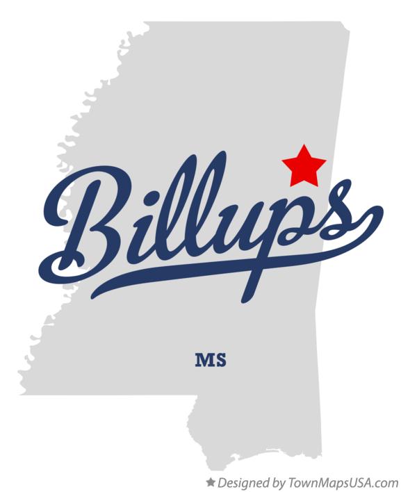 Map of Billups Mississippi MS