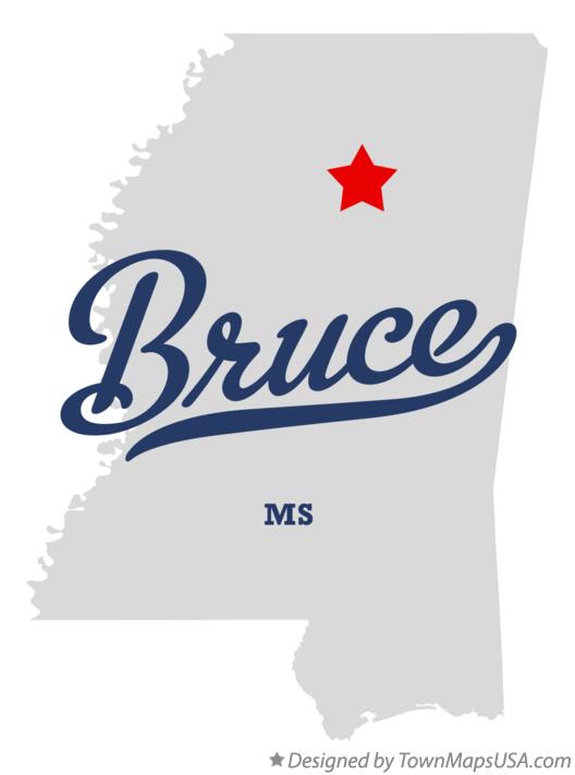 Map of Bruce Mississippi MS