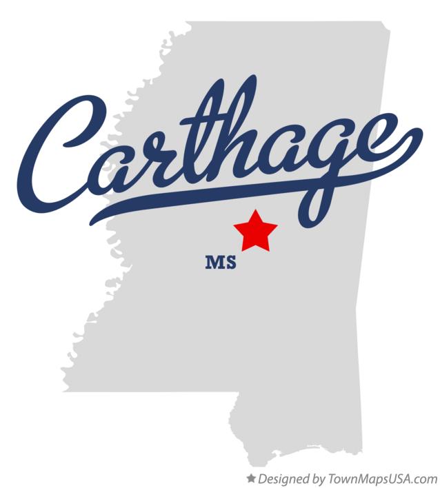 Map of Carthage Mississippi MS