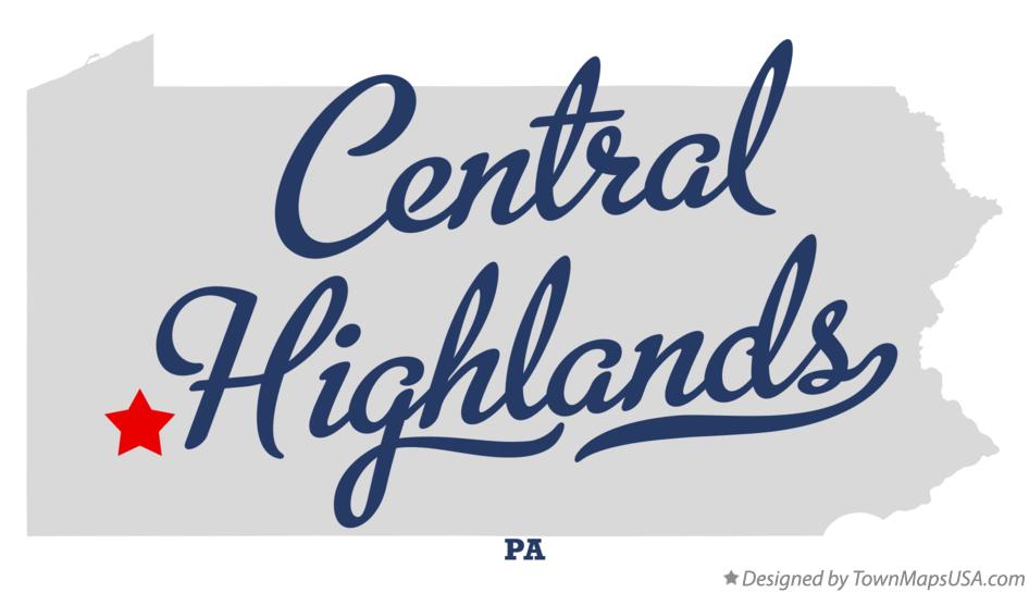 Map of Central Highlands Pennsylvania PA