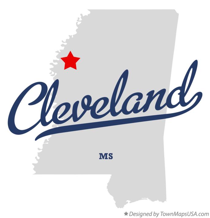 Map of Cleveland Mississippi MS