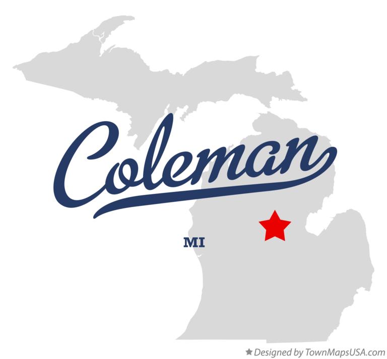 Map of Coleman Michigan MI