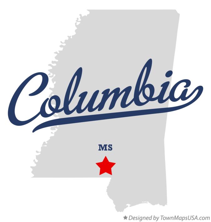 Map of Columbia Mississippi MS