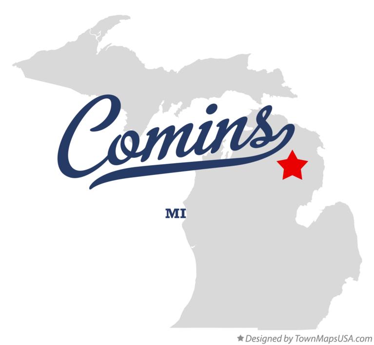 Map of Comins Michigan MI