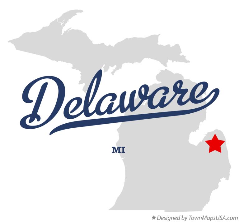 Map of Delaware Michigan MI