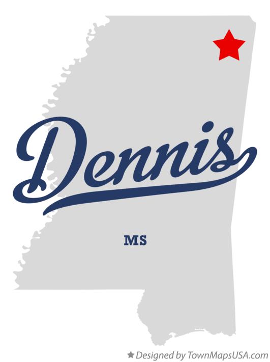 Map of Dennis Mississippi MS