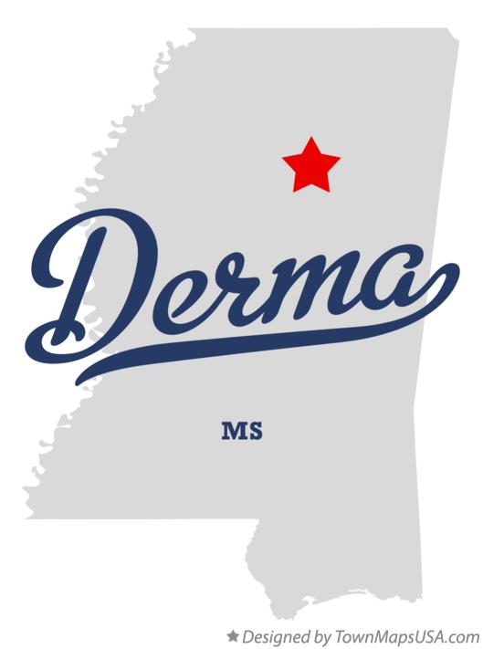 Map of Derma Mississippi MS
