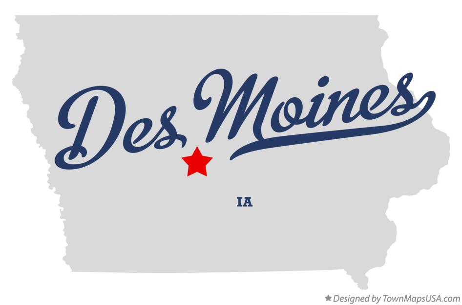 Map of Des Moines Iowa IA