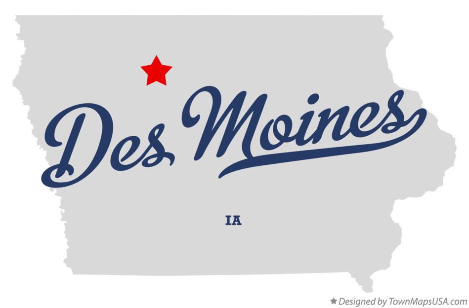 Map of Des Moines Iowa IA