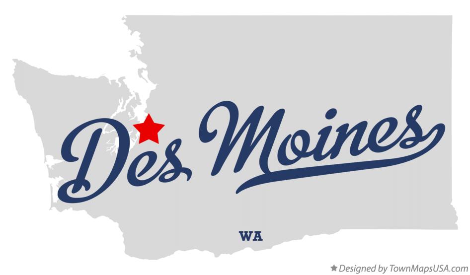 Map of Des Moines Washington WA