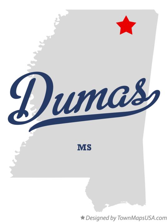 Map of Dumas Mississippi MS