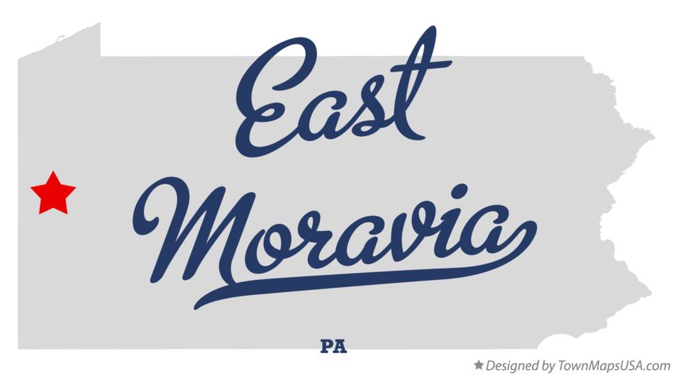 Map of East Moravia Pennsylvania PA