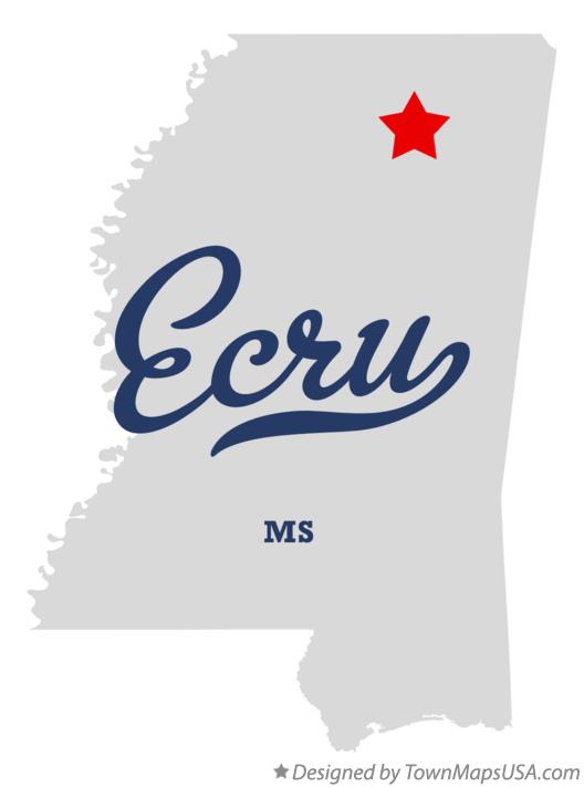Map of Ecru Mississippi MS