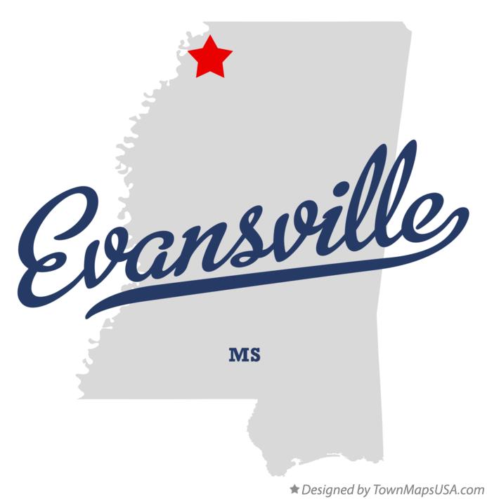 Map of Evansville Mississippi MS
