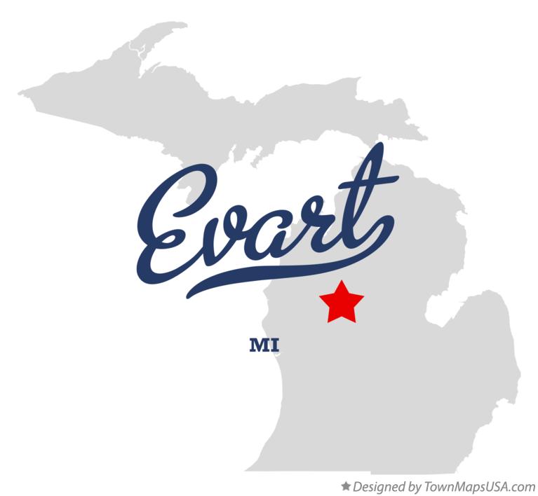 Map of Evart Michigan MI