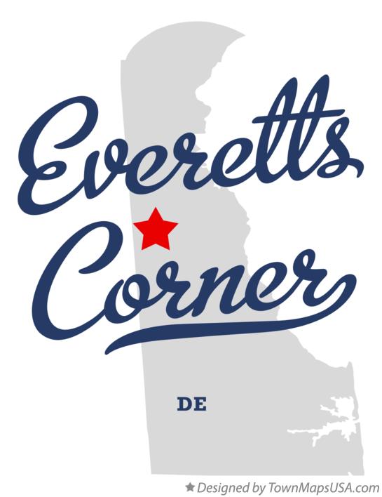 Map of Everetts Corner Delaware DE