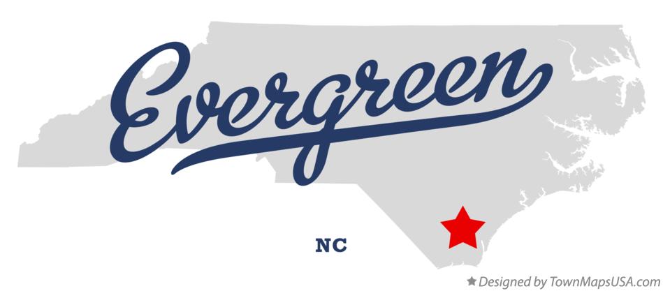 Map of Evergreen North Carolina NC