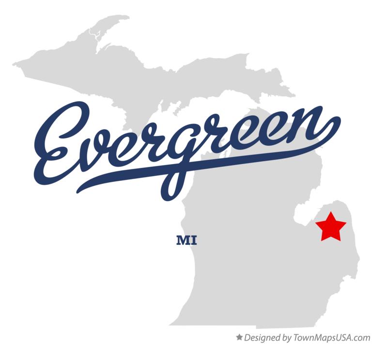 Map of Evergreen Michigan MI