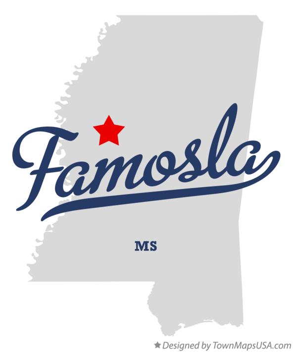 Map of Famosla Mississippi MS