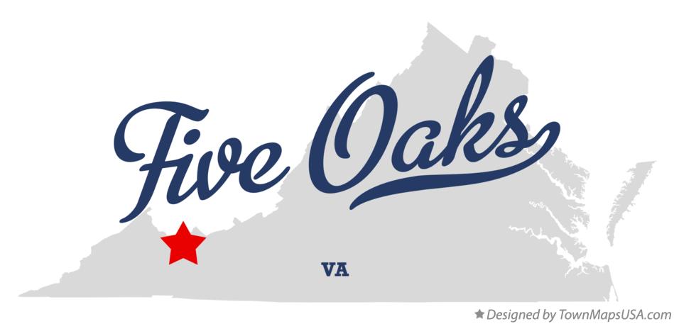 Map of Five Oaks Virginia VA