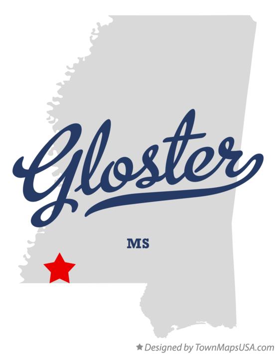 Map of Gloster Mississippi MS