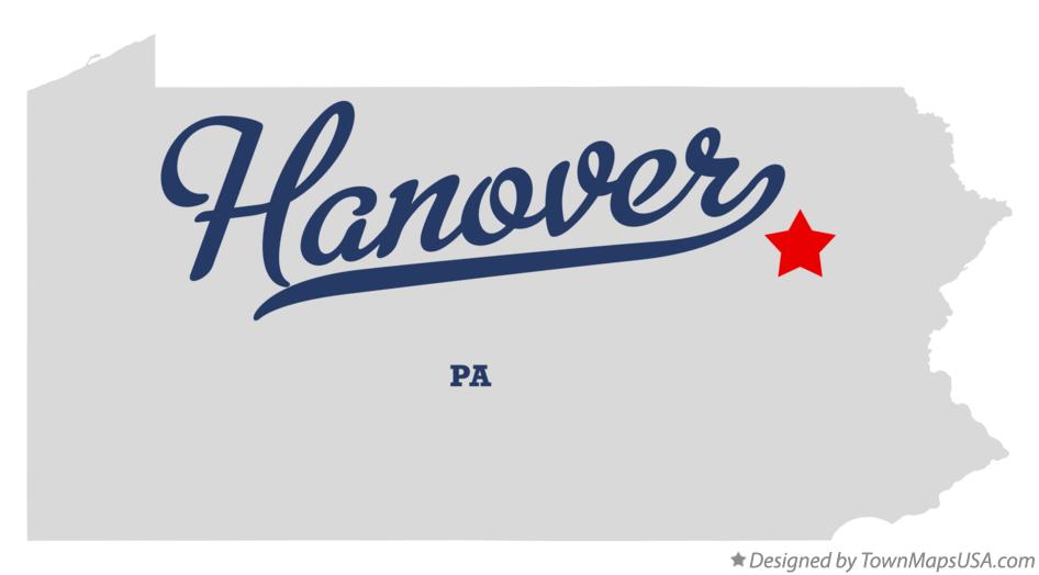Map of Hanover Pennsylvania PA