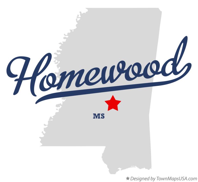 Map of Homewood Mississippi MS