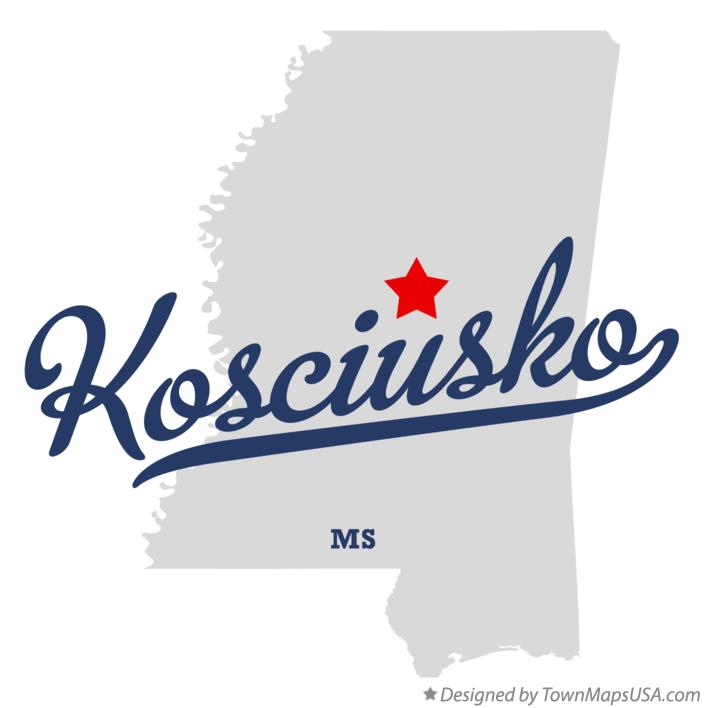 Map of Kosciusko Mississippi MS