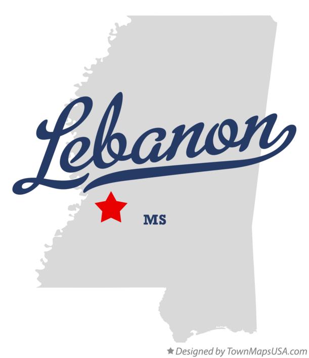 Map of Lebanon Mississippi MS