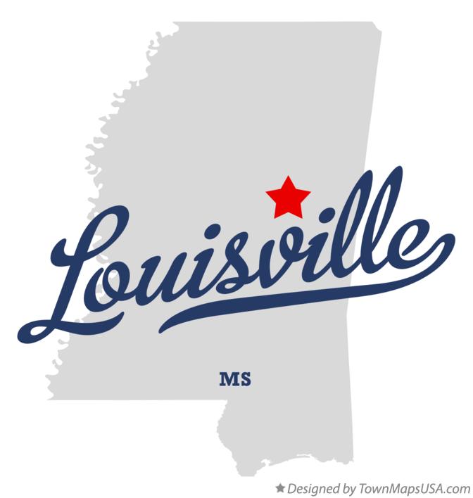 Map of Louisville Mississippi MS