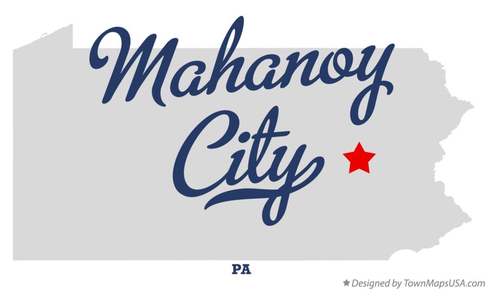 Map of Mahanoy City Pennsylvania PA