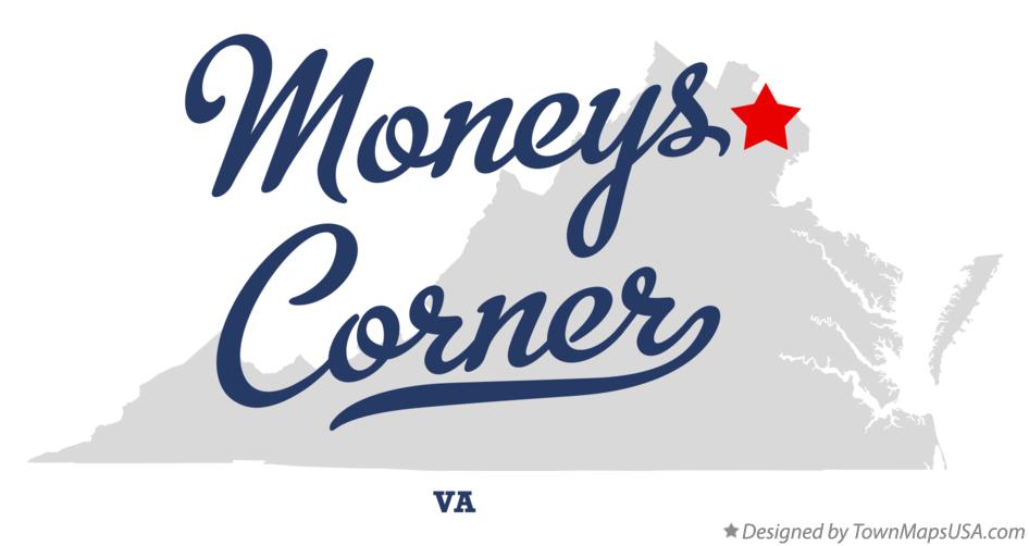 Map of Moneys Corner Virginia VA