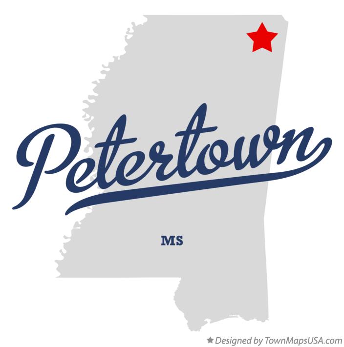 Map of Petertown Mississippi MS