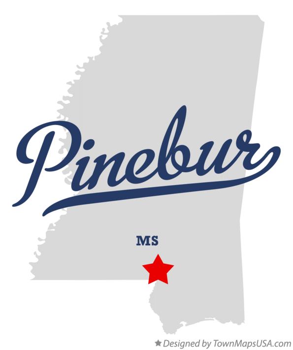 Map of Pinebur Mississippi MS