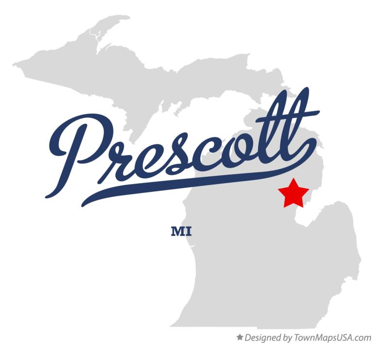 Map of Prescott Michigan MI