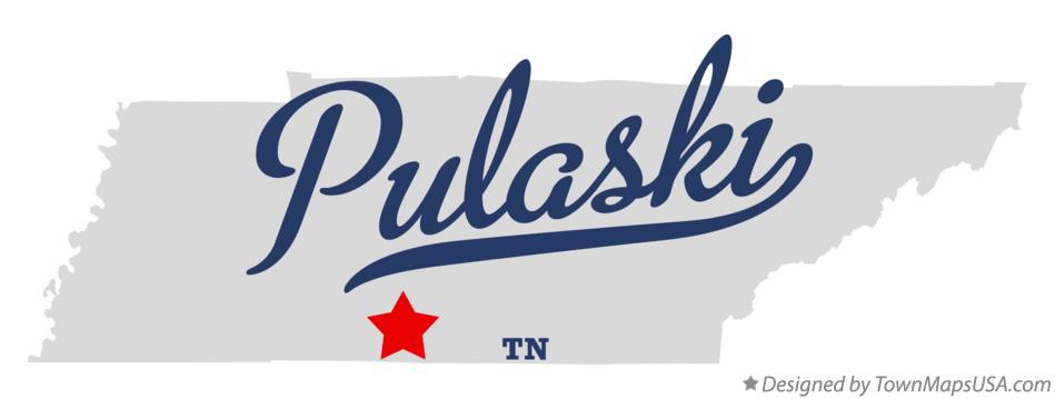 Map of Pulaski Tennessee TN