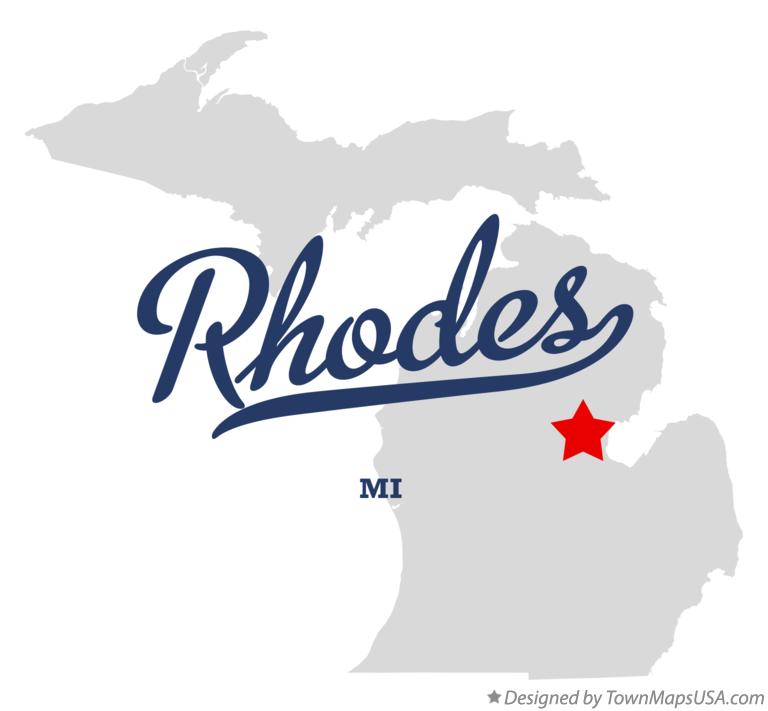 Map of Rhodes Michigan MI