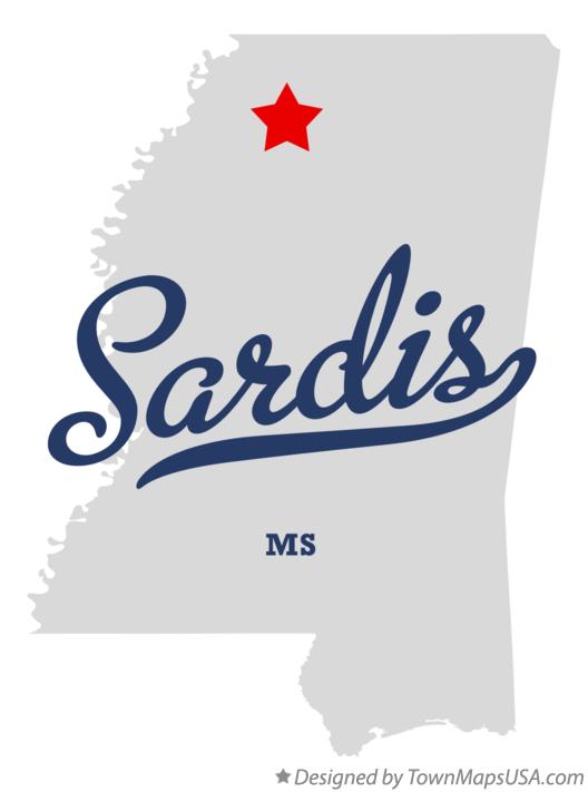 Map of Sardis Mississippi MS