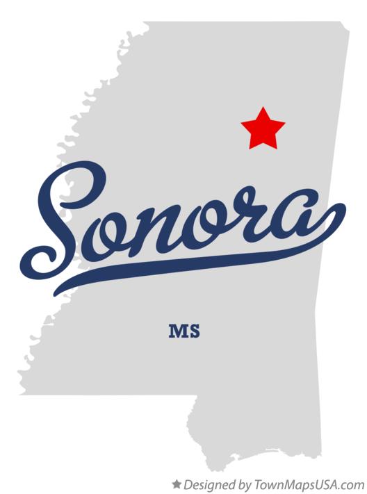 Map of Sonora Mississippi MS