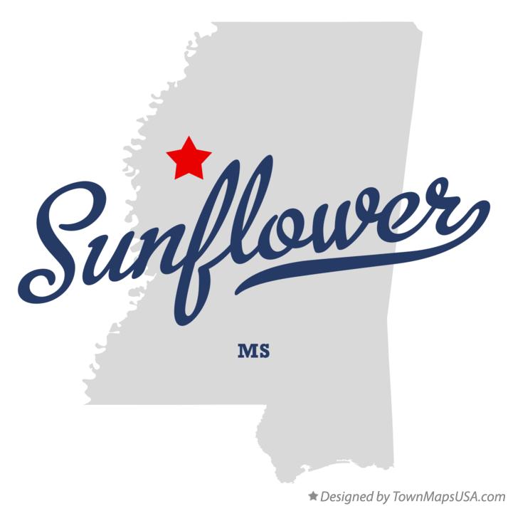 Map of Sunflower Mississippi MS