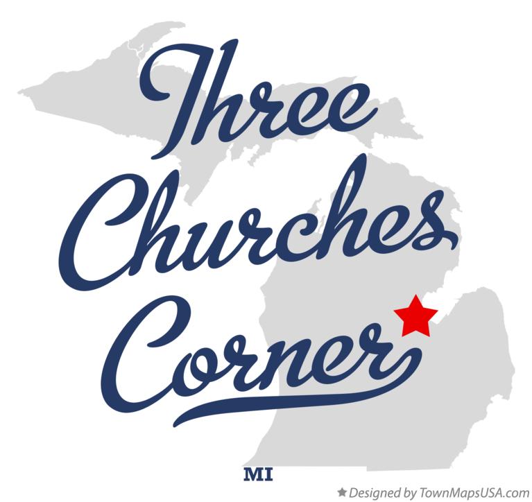 Map of Three Churches Corner Michigan MI