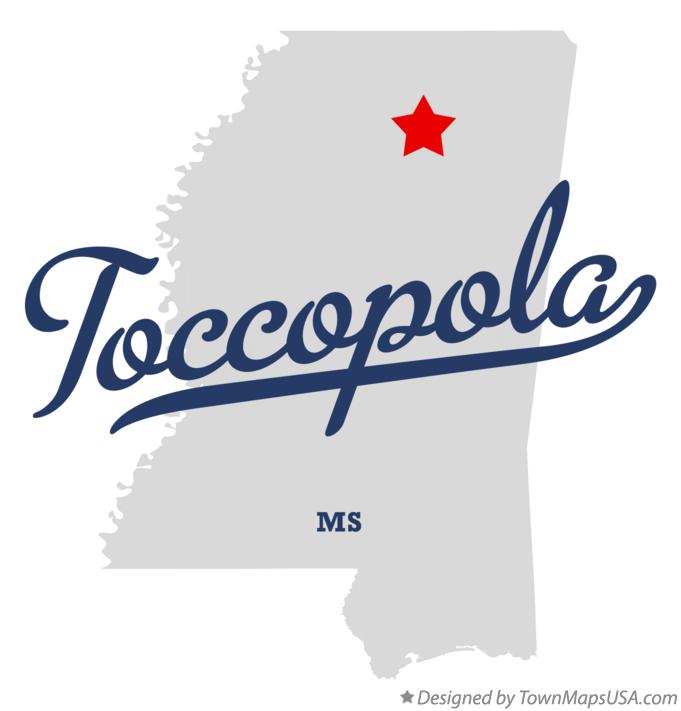 Map of Toccopola Mississippi MS