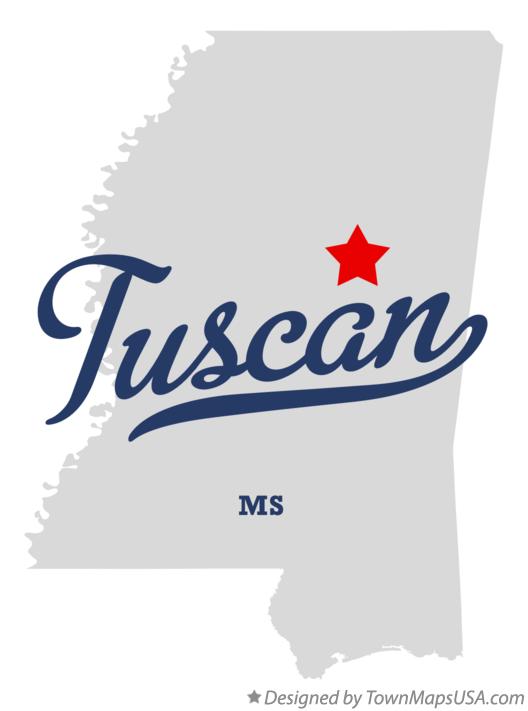 Map of Tuscan Mississippi MS