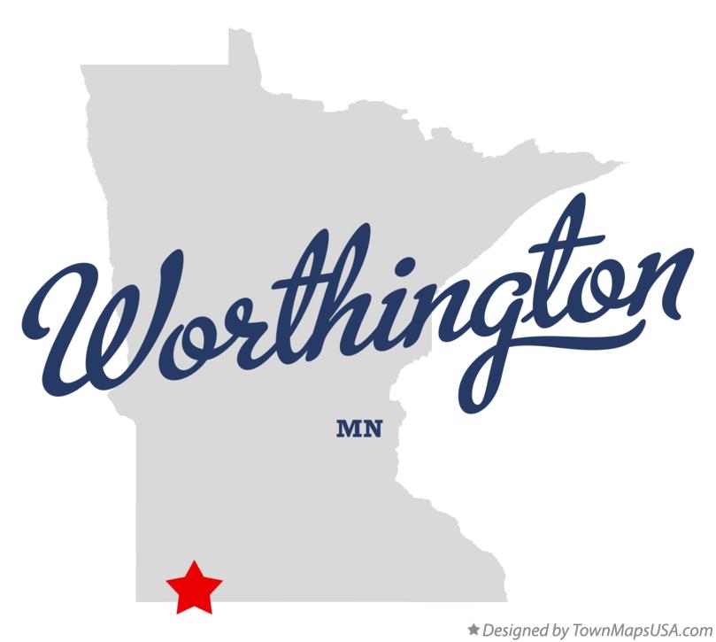 Map of Worthington Minnesota MN