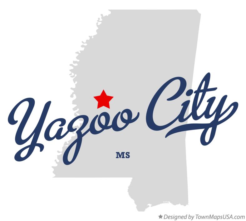 Map of Yazoo City Mississippi MS